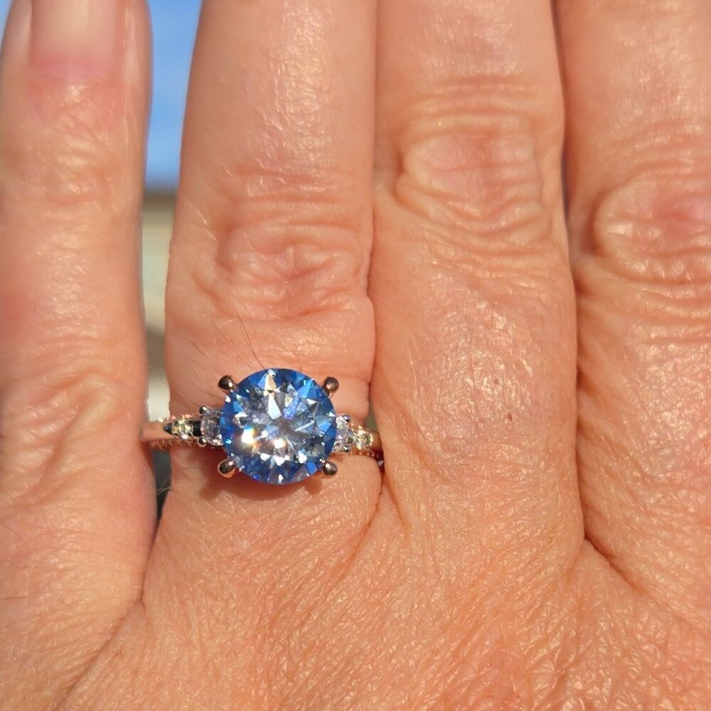 GRA Certified 3ct Blue Moissanite Diamond Ring